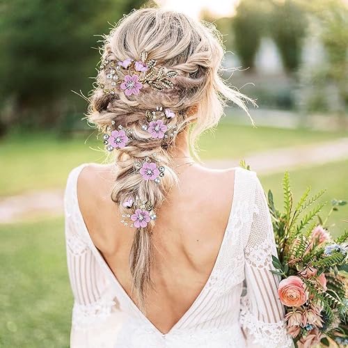 Miniatura 4 de 5 horquillas para el pelo de boda con flores de cristal, perlas de cristal, accesorios para el cabello, joyería con diamantes de imitación para