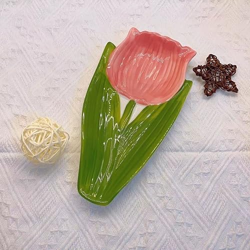 Miniatura 6 de Platos de ensalada de cerámica de 8 a 9 pulgadas, platos llanos, platos de postre de pasta, bandejas para servir aperitivos, sushi, frutas (tulipán)