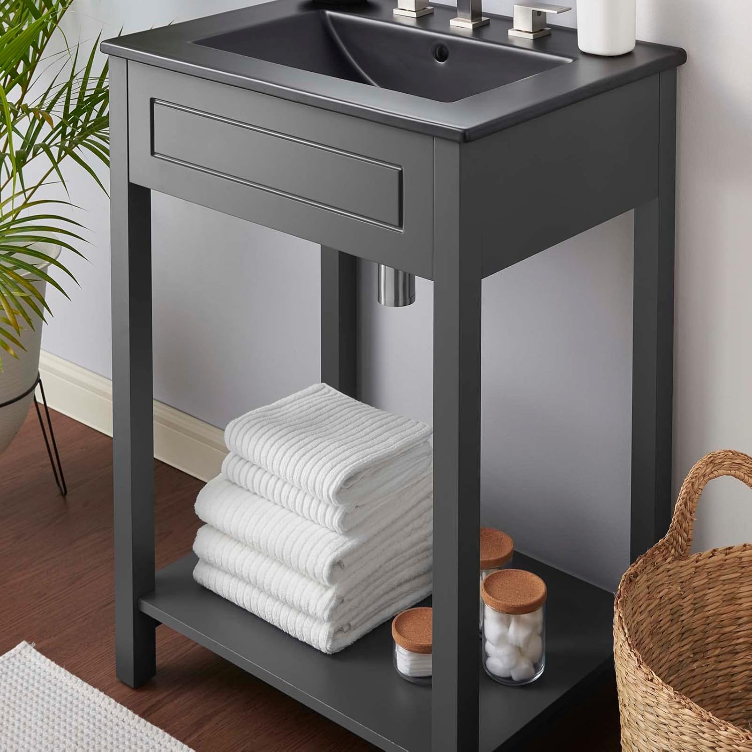 Modway Altura 24" MDF Ceramic and Particleboard Bathroom Vanity in Gray/Black