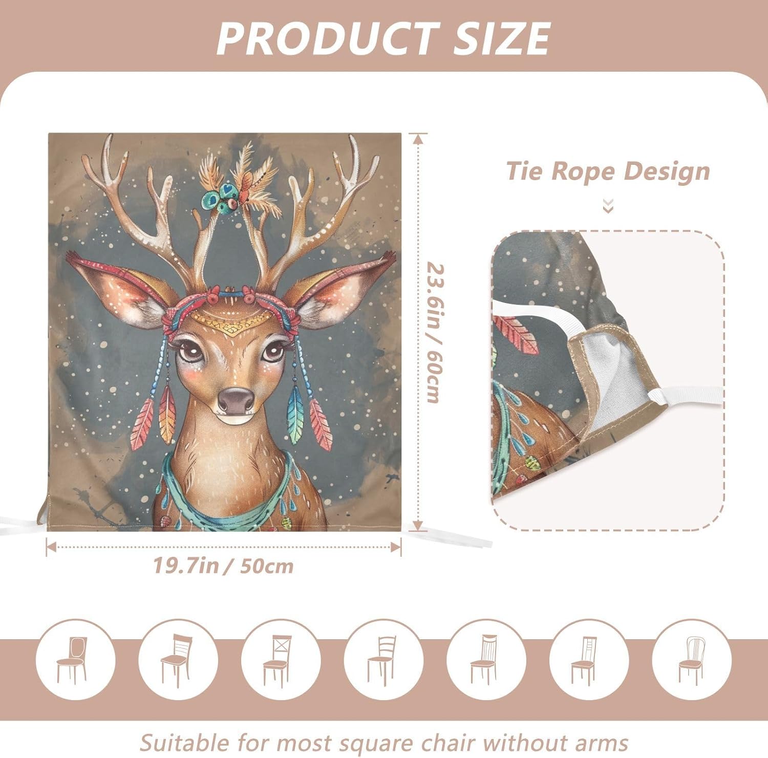 ALAZA Elegant Boho Deer Chair Back Cover Set of 6, Washable Reusable Removable Chair Slipcovers Decorative Chair Cover for Home Kitchen Wedding Party