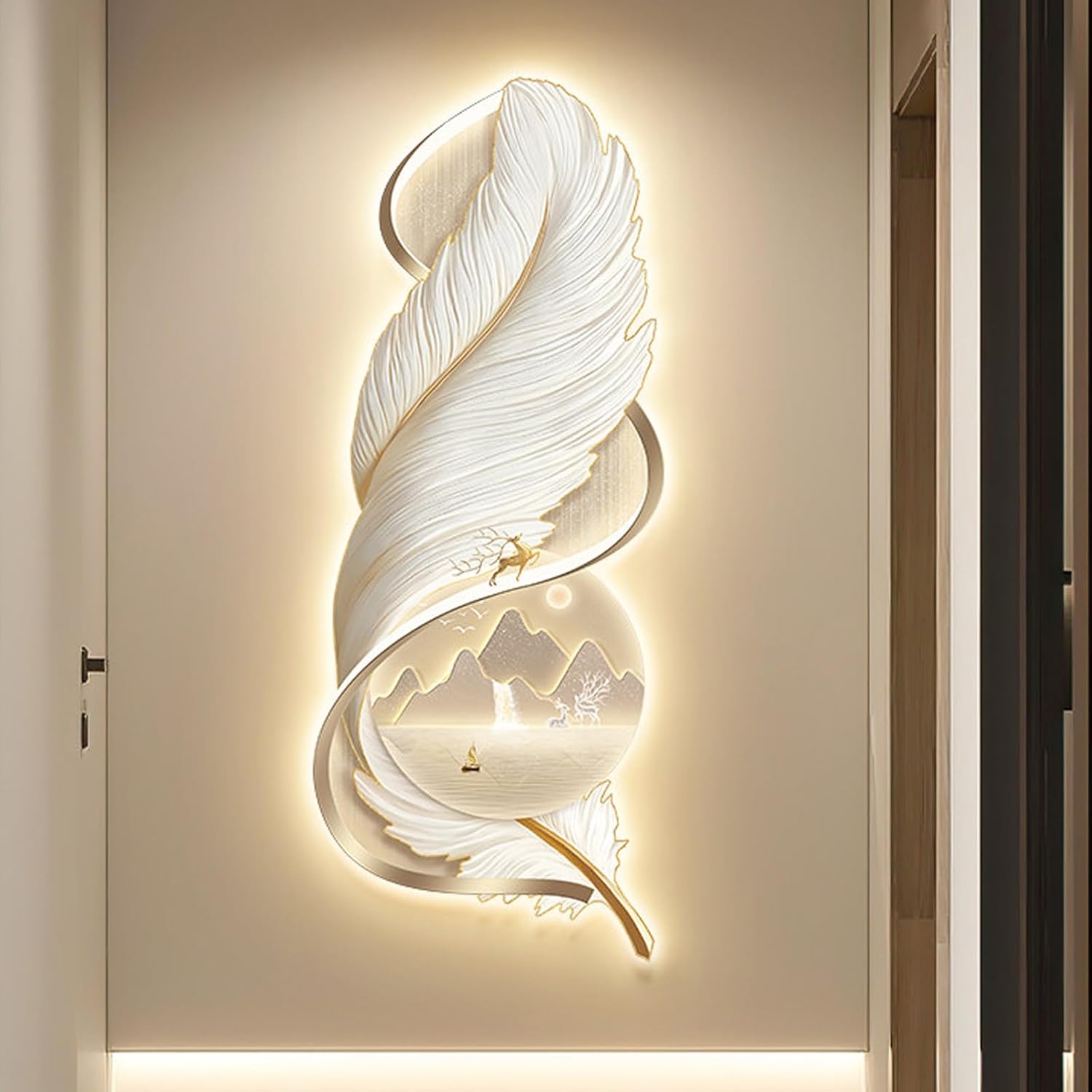 LED 3D Wall Art Decor, Creative Sculpture for Living Room & Bedroom, Unique Detive Painting for Entrance Foyer, 31.5" x 12.2" - Stunning Home Decoration