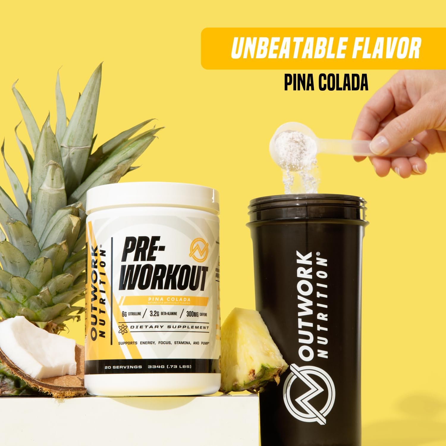 Outwork Nutrition Preworkout for Men & Women - Nootropic Pre Workout Without Creatine, Pre-Workout Powder with Taurine Rhodiola Citrulline Malate Beta Alanine Caffeine (Pina Colada)