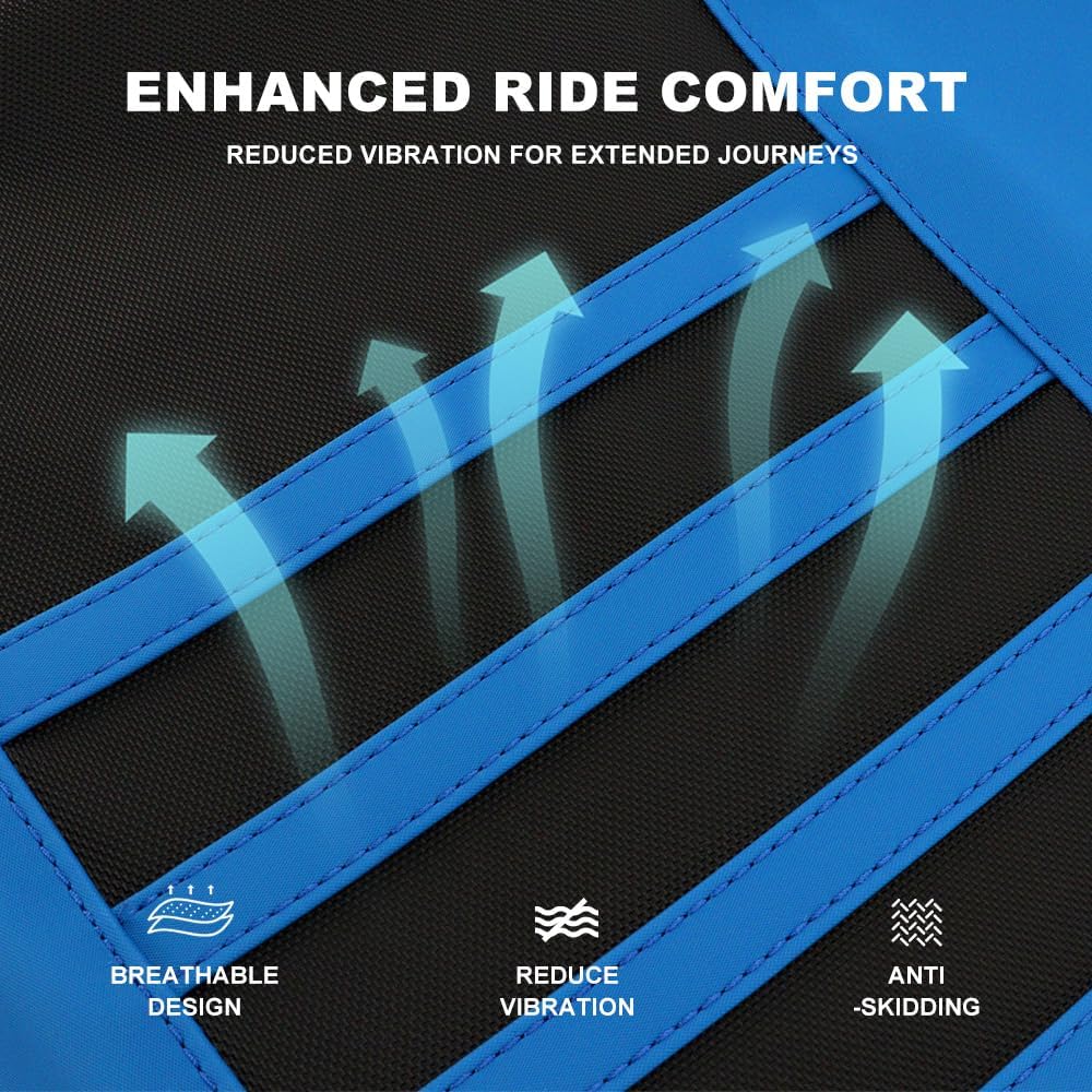 Seat Cover Fit for Blaster 200 YFS200 / YFS200SE / YFS 200 1988-2006 Soft Non-Slip Gripper Stripe Dirt Bike Leather Seat Cushion Cover (Blue)