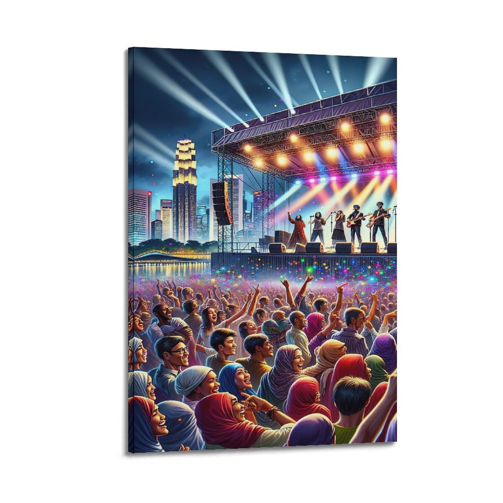 Poster per festival musicali, stile artistico, ridendo, alzando le mani e tifosi concerti, poster decorativo su tela, poster decorativo da parete e stampa artistica moderna per camera da letto, poster