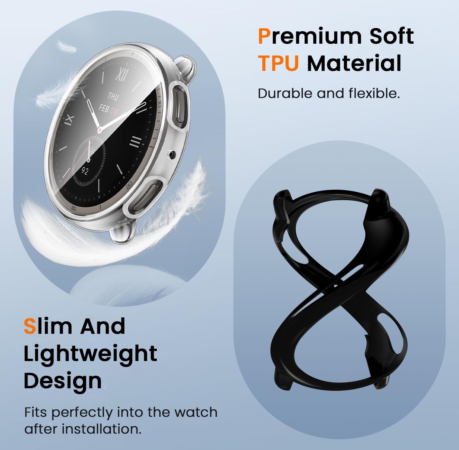 ivoler 3 sztuki etui z folią ochronną do Amazfit Active 2 (Round Edition), pełne pokrycie, odporne na uderzenia i zarysowania, cienkie, miękkie tworzywo TPU, przezroczyste + czarne + srebrne
