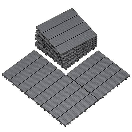 9 PCS Plastic Interlocking Deck Tiles, 12"x12" Outdoor Patio Flooring,
