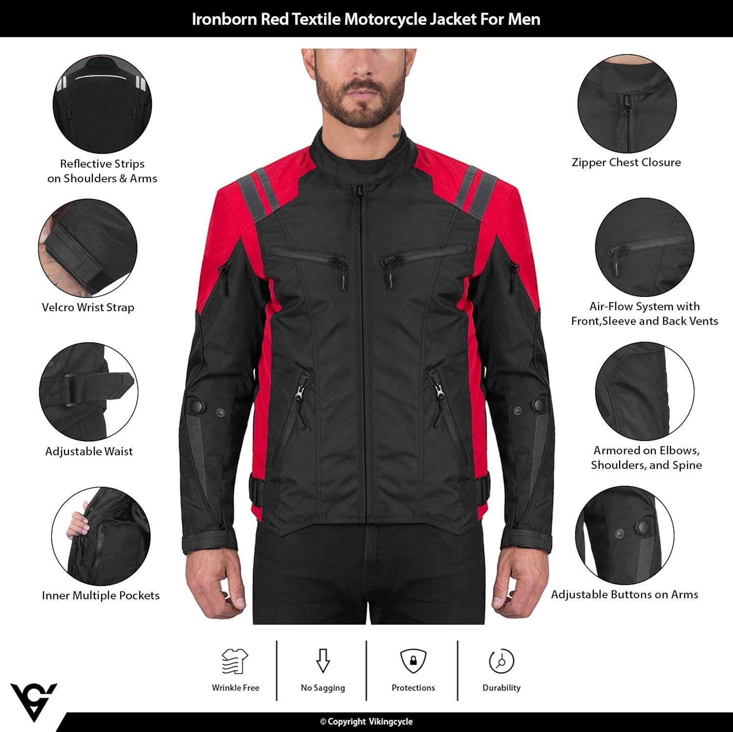 Viking Cycle Men's Regular Nomad Motorcycle Jacket Ironborn