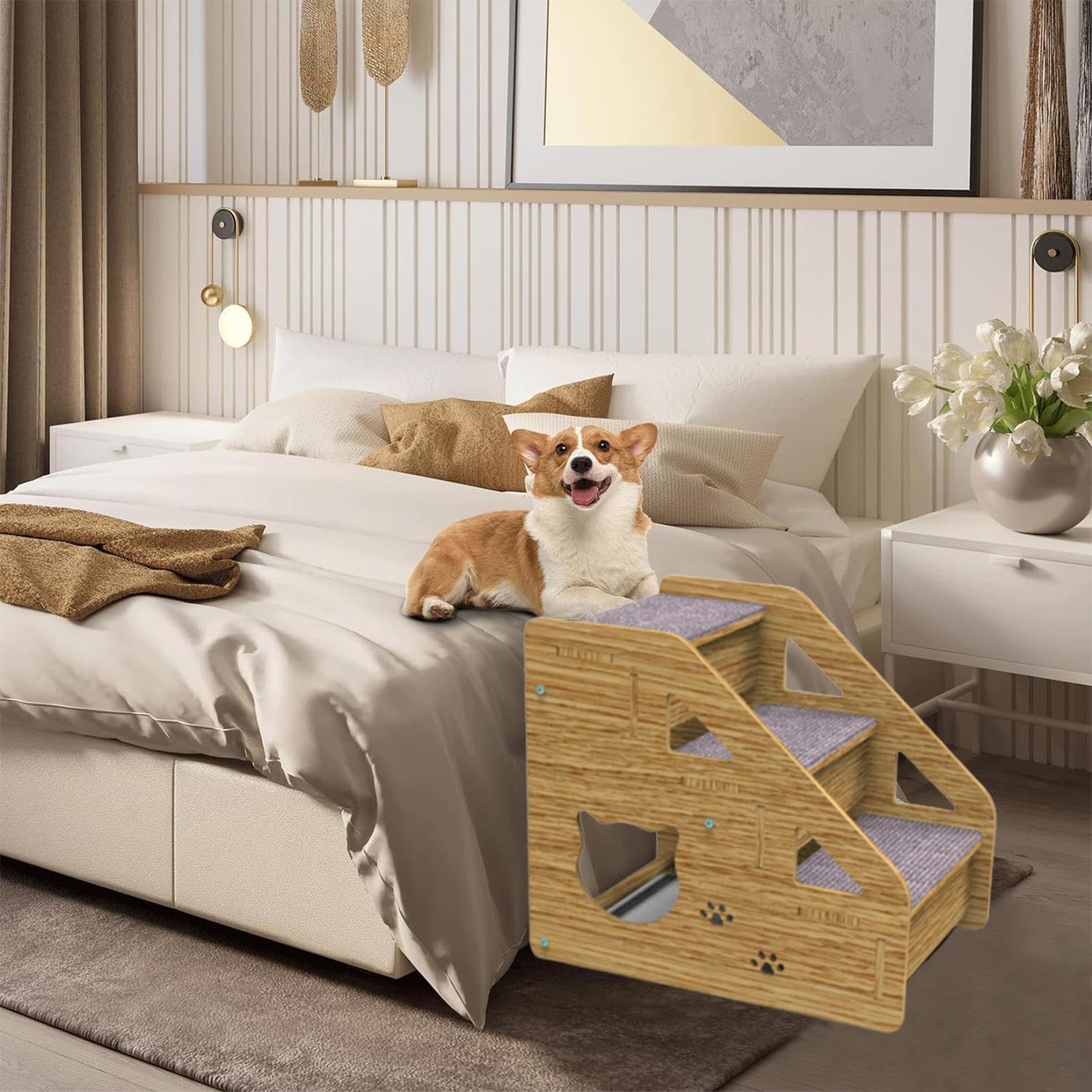 Rampa per letto per cani – 3 livelli scale e rampa per cani di taglia | media/piccola, gatti anziani | gradini antiscivolo per animali domestici per cani/gatti, scaletta per letti,