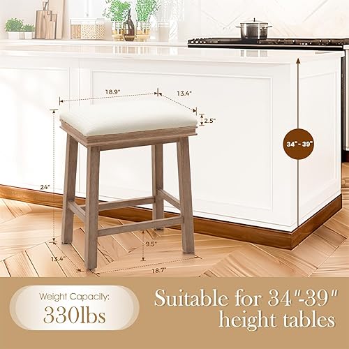 Miniatura 91 de Sophia & William Juego de 4 taburetes de bar de altura de mostrador, modernos taburetes de bar de piel sintética sin respaldo con patas de madera