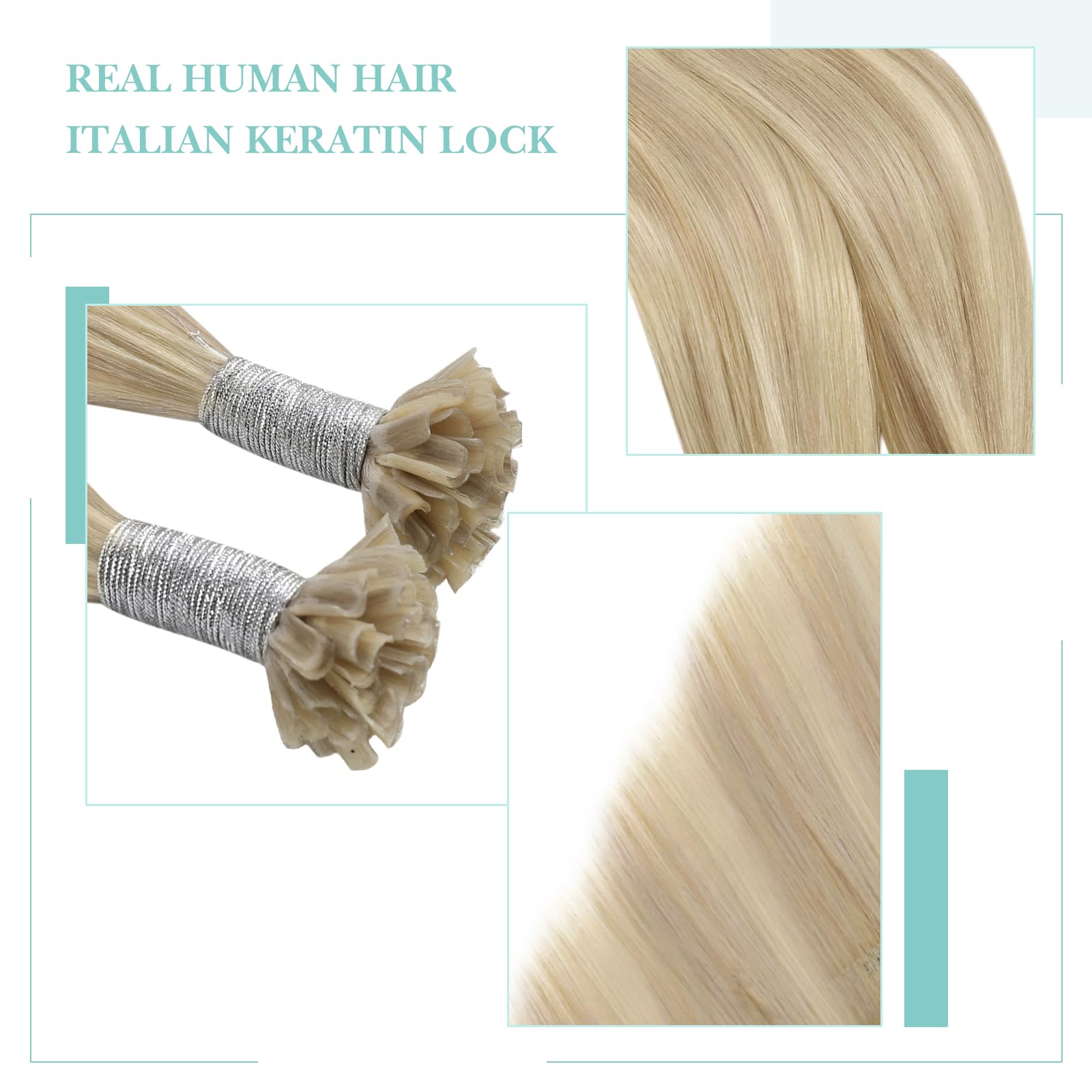 YoungSee U Tip Hair Extensions Real Human Hair Ash Blonde with Blonde Highlight U Tips Real Hair Extensions Highlight 22In 1G/S 50G Long Hair - Image 3