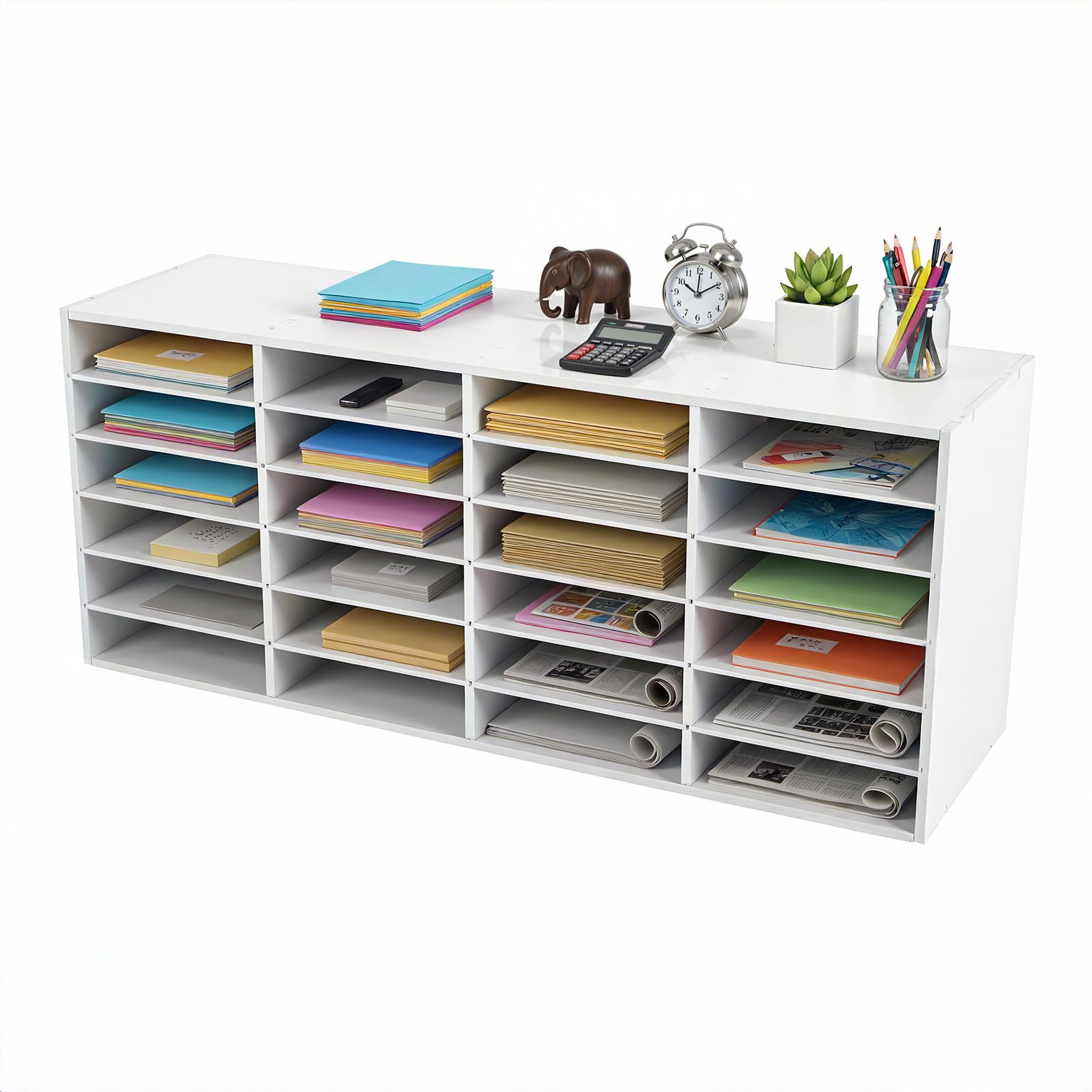 Vassoio portadocumenti formato A4, 24 scomparti in PVC, robusto scomparto per lettere e ufficio, per scrivania, impilabile come assortimento di carta per ufficio, casa, ufficio o scuola (bianco)