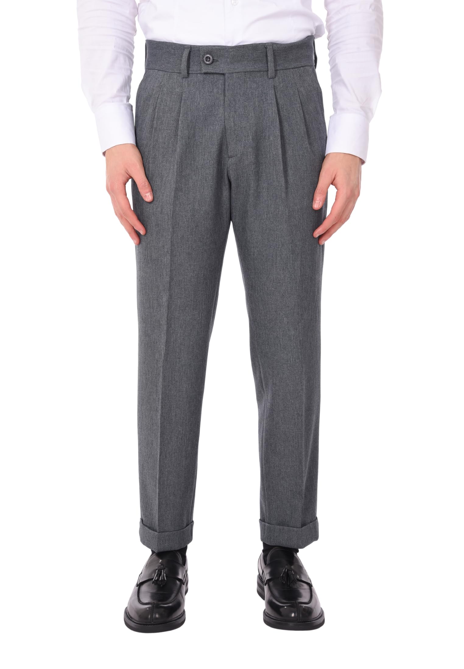 Ciabalù Pantaloni Uomo Invernali Eleganti Capri con Doppia Princes Vita Alta Risvoltino alla Caviglia Fondo Ampio Made in Italy vestibilità Regolare