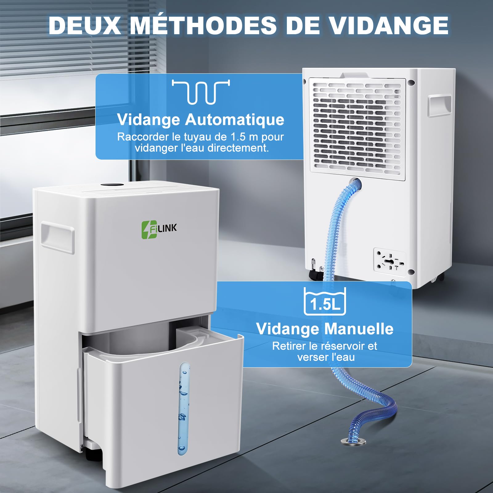 Deshumidificateur d Air 9L/Jour, Déshumidificateur Electrique, Minuterie 24H, Verrouillage pour Enfants, Protection Anti Débordement, 60m³(25m²), pour Maison, Appartement, Salle de Bain, Chambre, Cave