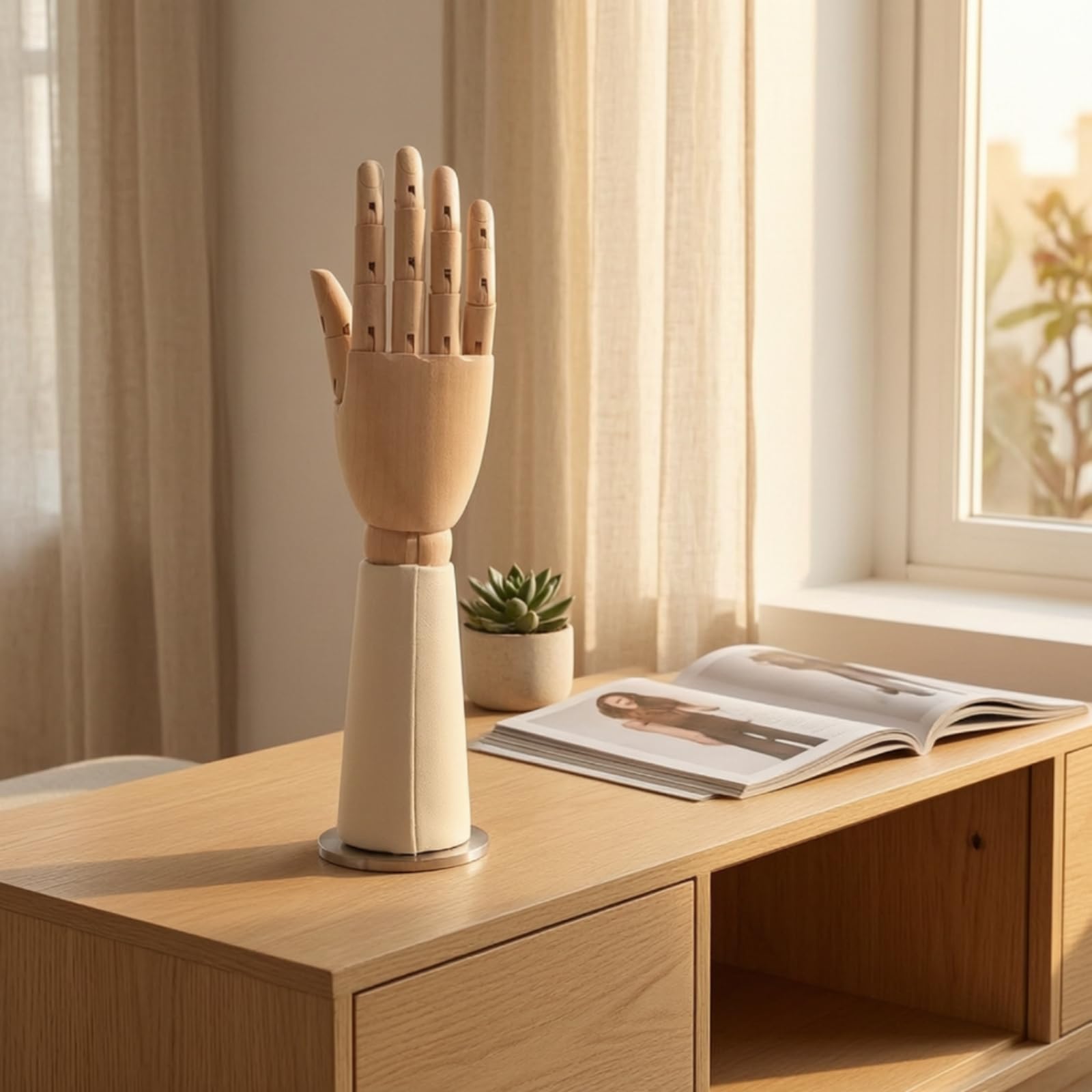 Mannequin-Hand mit Lederoptik drehbar Präsentationshand mit beweglichen Fingern dekorativ Präsentationshand für , 米白色皮革短款右手模 , Kurzes Handmodell Aus Leder, Rechte Hand, Farbe Cremeweiß