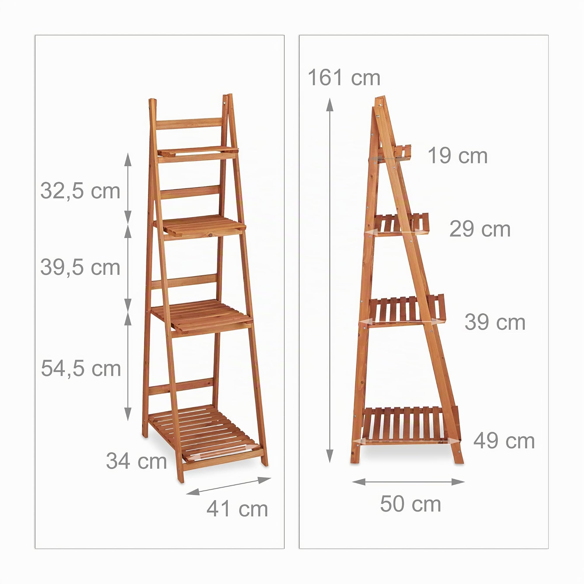 Relaxdays Escalier pour plantes bois échelle plante support intérieur HxlxP: 161 x 41 x 25 cm 4 niveaux - marron