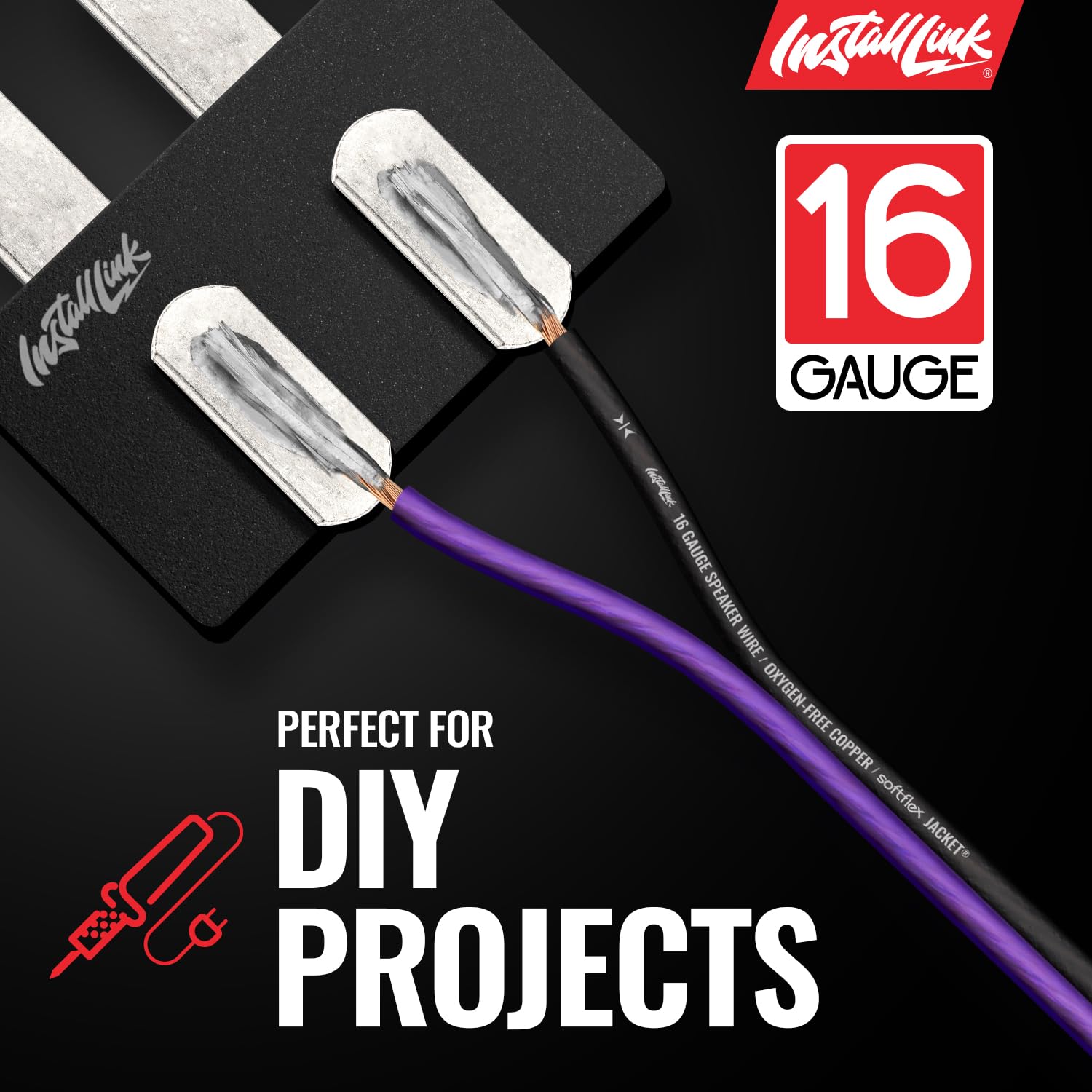 Install Link Cable de altavoz de calibre 16 AWG (OFC) estéreo, coche o cine en casa (100 pies)