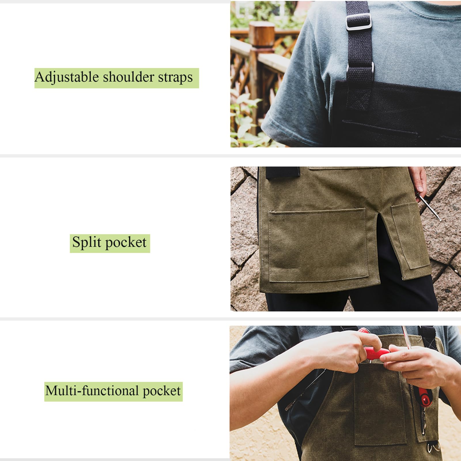 Tabliers en Toile Imperméable Lourd avec 5 Poches, Tablier De Travail Multifonctionnel Réglable pour Jardin, Atelier D'artisanat Et GarageBlack,One Size