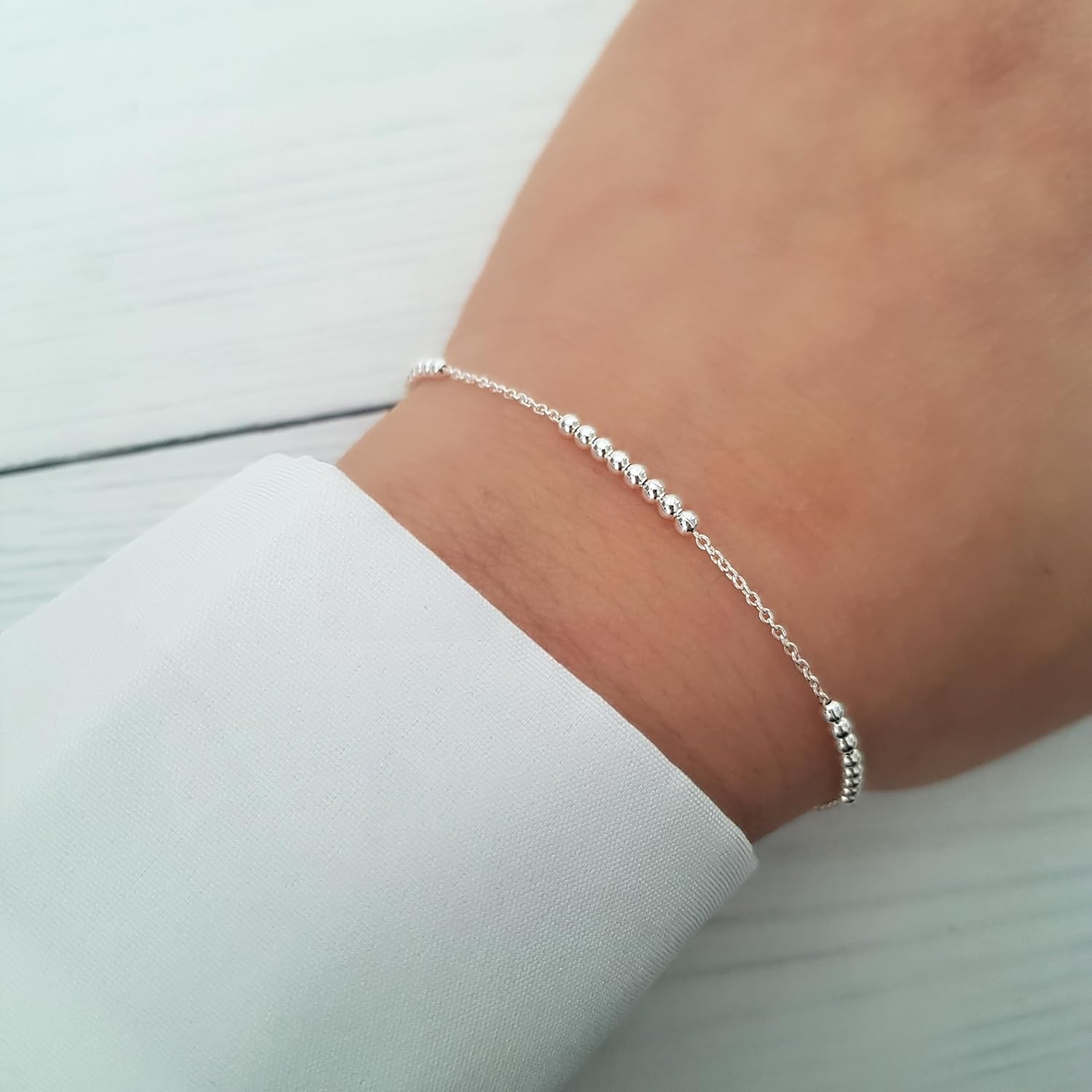 Annika Bella Beads Chain Bracelet, Minimalist Stackable Bracelets, Dainty Hand Chains for Women in Silver/Gold - Image 5