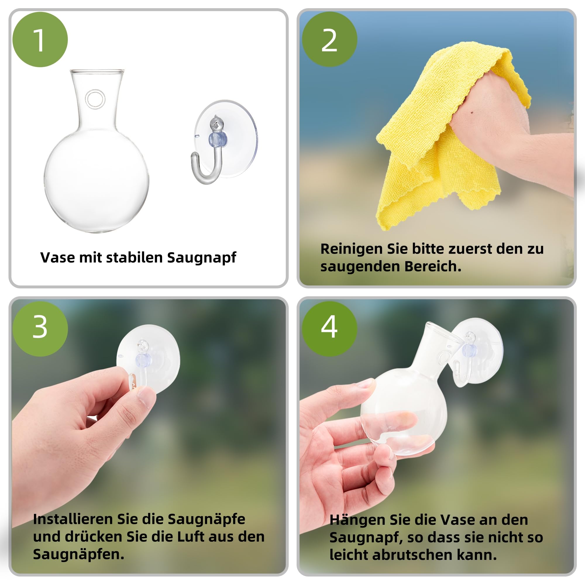 Zopeal 12 Sets Wand-Pflanzgefäße Aus Glas – Mit Seil, Haken & Bewässerungsflasche, Für Hydrokultur