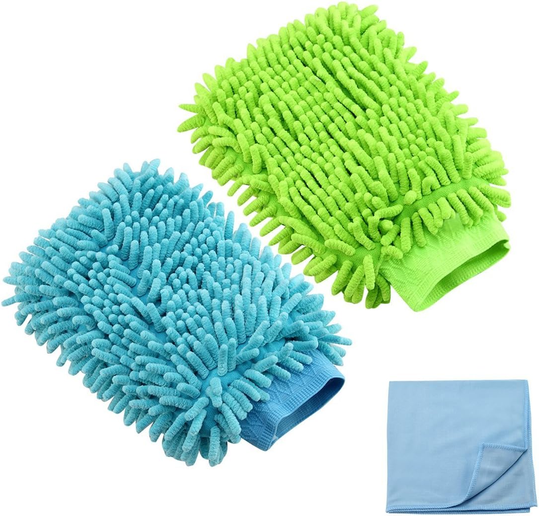 Habiter Chenille Microfiber Car Wash Mitts with Wash Glove