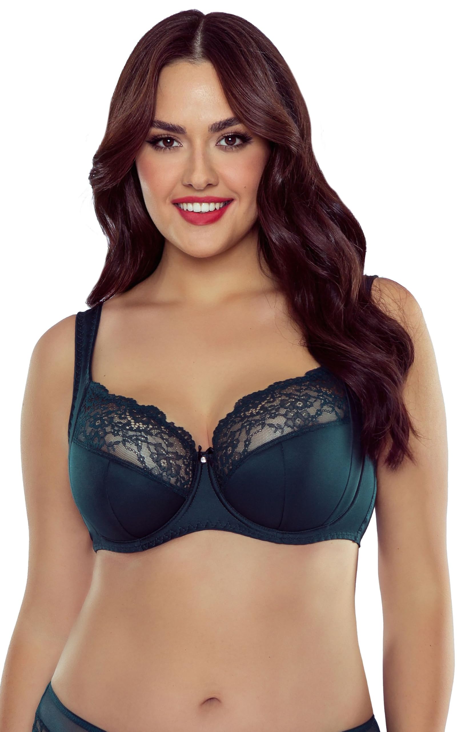 Vivisence Women's Green Underwired Lace Semi Padded Bra 1056, ,34Dd