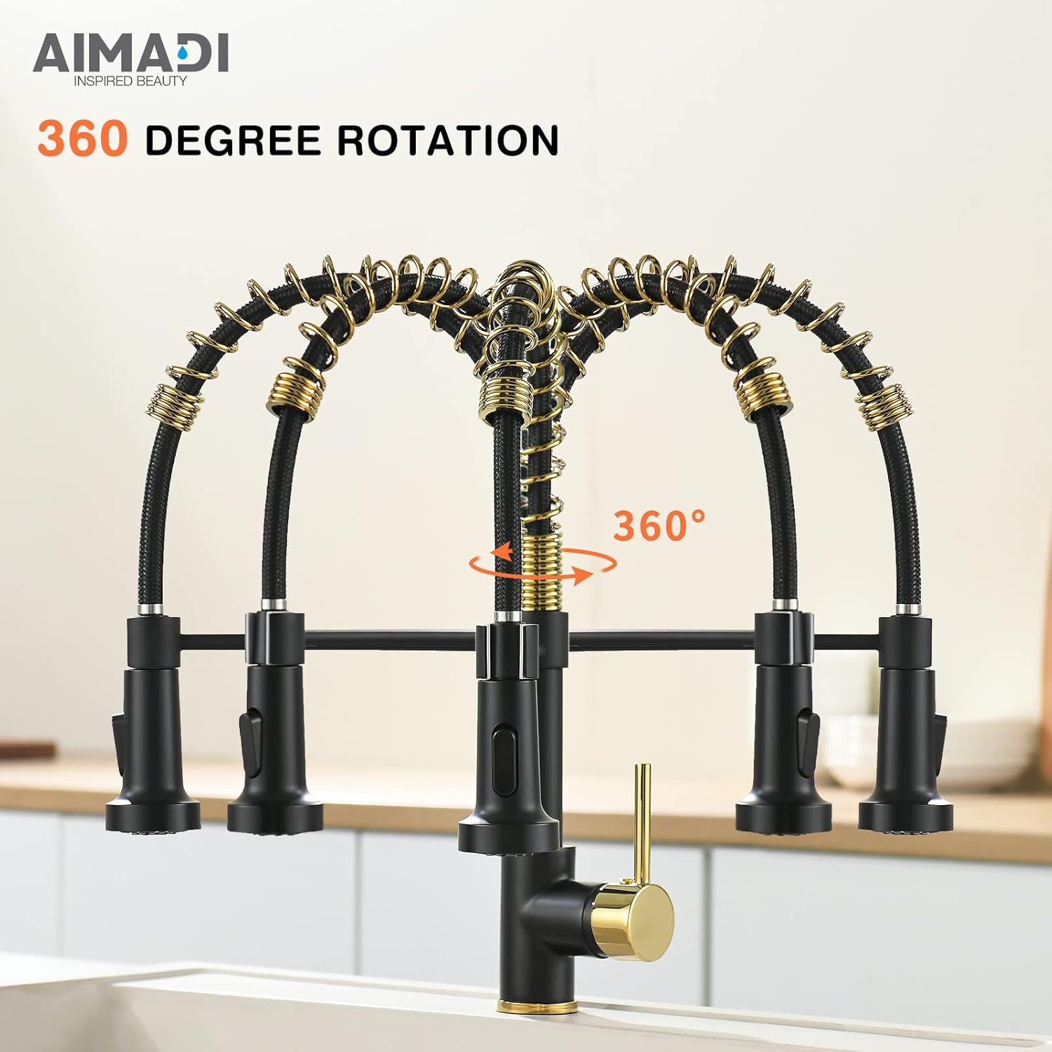 AIMADI Matte Black Kitchen Faucet,Black and Gold Kitchen Faucet with Pull Down Sprayer Commercial Single Handle Spring Sink Faucets Suitable for Farmhouses,Camper Laundry Rv Bar