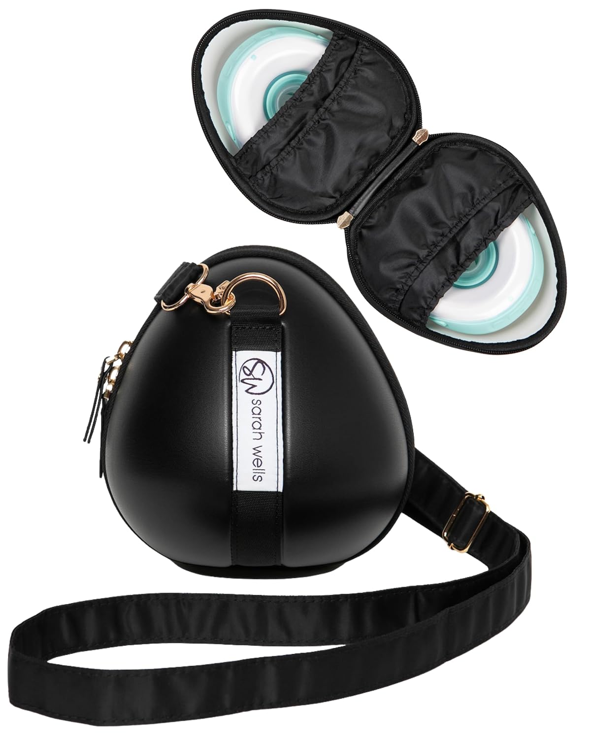 Sarah Wells Milkwear Pump Case for Wearable Breast Pumps – Hard Shell Protective Storage with Flat Bottom & Strap Options – Fits Most Wearables – Compact Pumping Organizer for Travel, Work (Black)