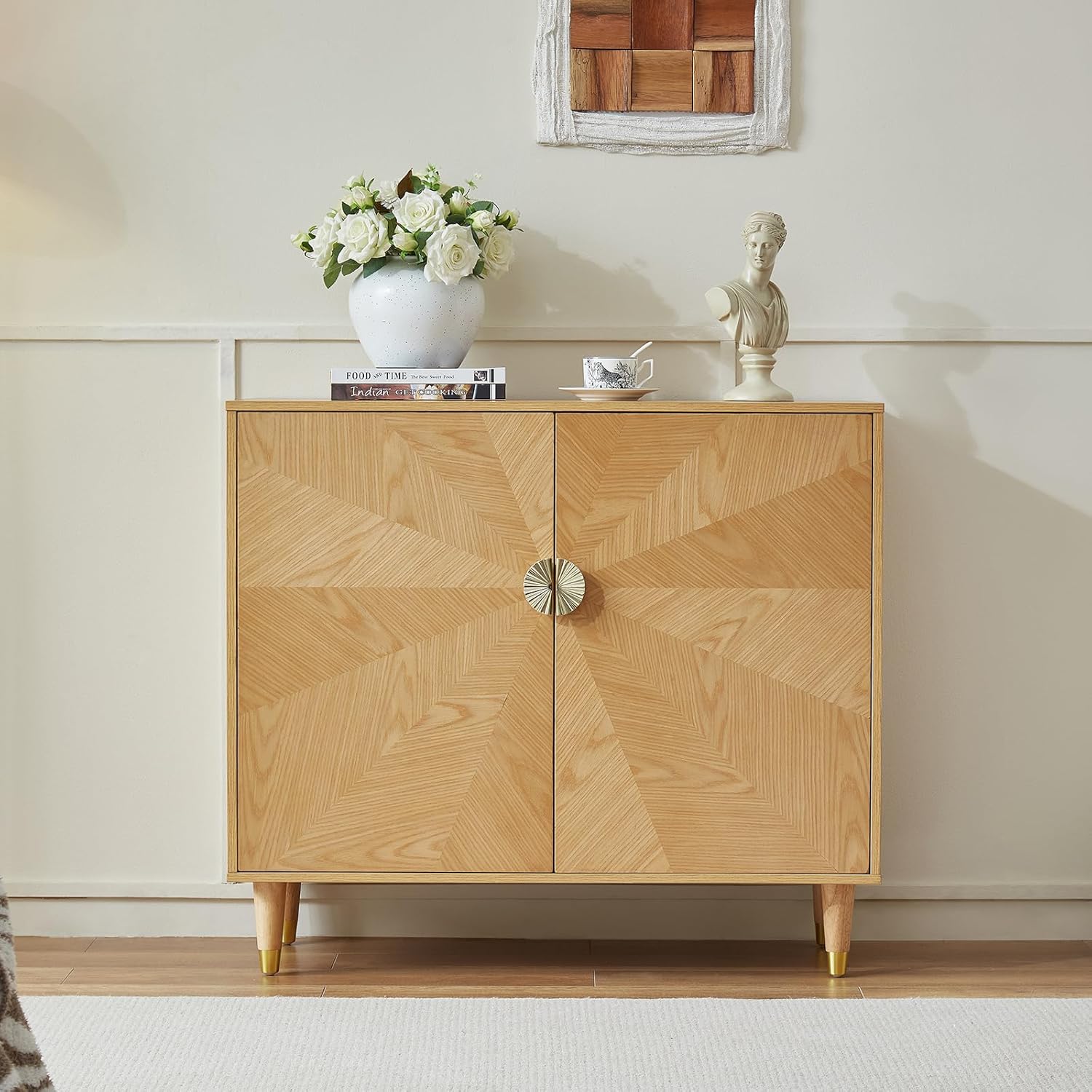 Buffet Cabinet with Storage, 39.4" Large Kitchen Sideboard Cabinet with 2 Doors and Shelves, Mid-Century Wood Coffee Bar Buffet Table for Kitchen Dining Room, Wood