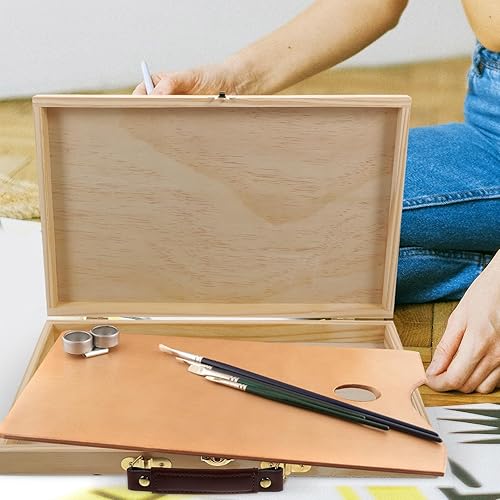 Miniatura 3 de FAVOMOTO Caja de almacenamiento de pintura, caja de madera portátil sin acabar, caja de suministros de arte para artista, caja de almacenamiento de