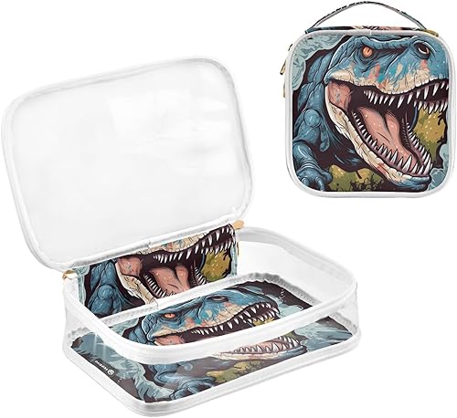 Miniatura 3 de Tyrannosaurus Rex - Neceser transparente de dinosaurio para viajar, paquete de 2 bolsas de cosméticos de maquillaje con cremallera, bolsa de viaje