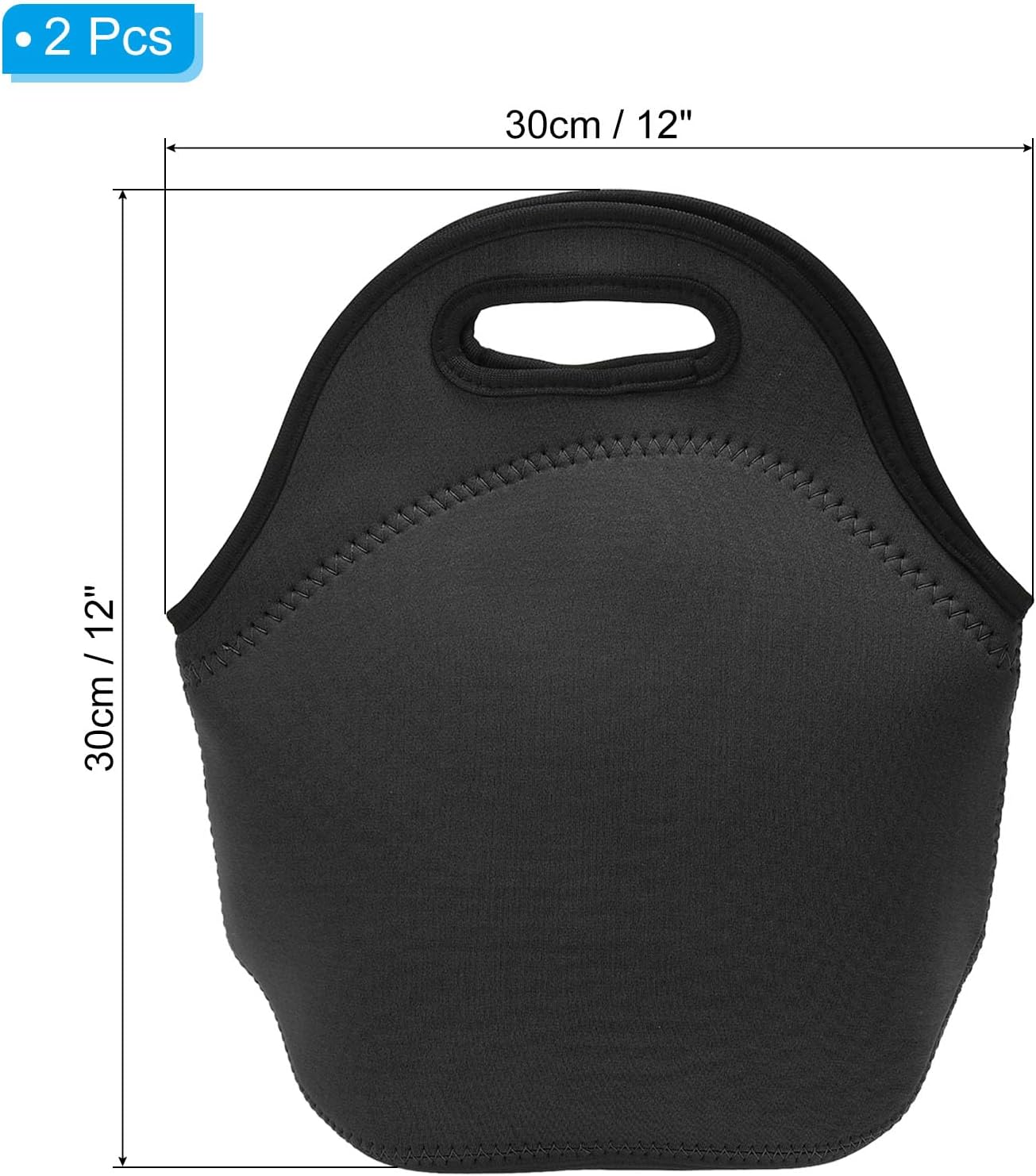 PATIKIL Neoprene Lunch Bags, 2Pack 12"x6"x12" Insulated Lunch Bags Reusable Bento Bags Thermal Lunch Tote for Men and Women, Black
