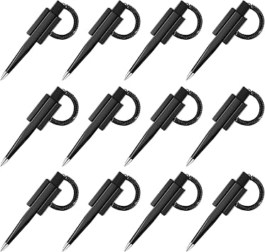 Zonon 12 Pieces Secure Counter Pens with Adhesive Chain Black Ink Counter Pen with Base Pen Holder and Plastic Coil Reception Pens for Home Bank Office Hotel Supplies