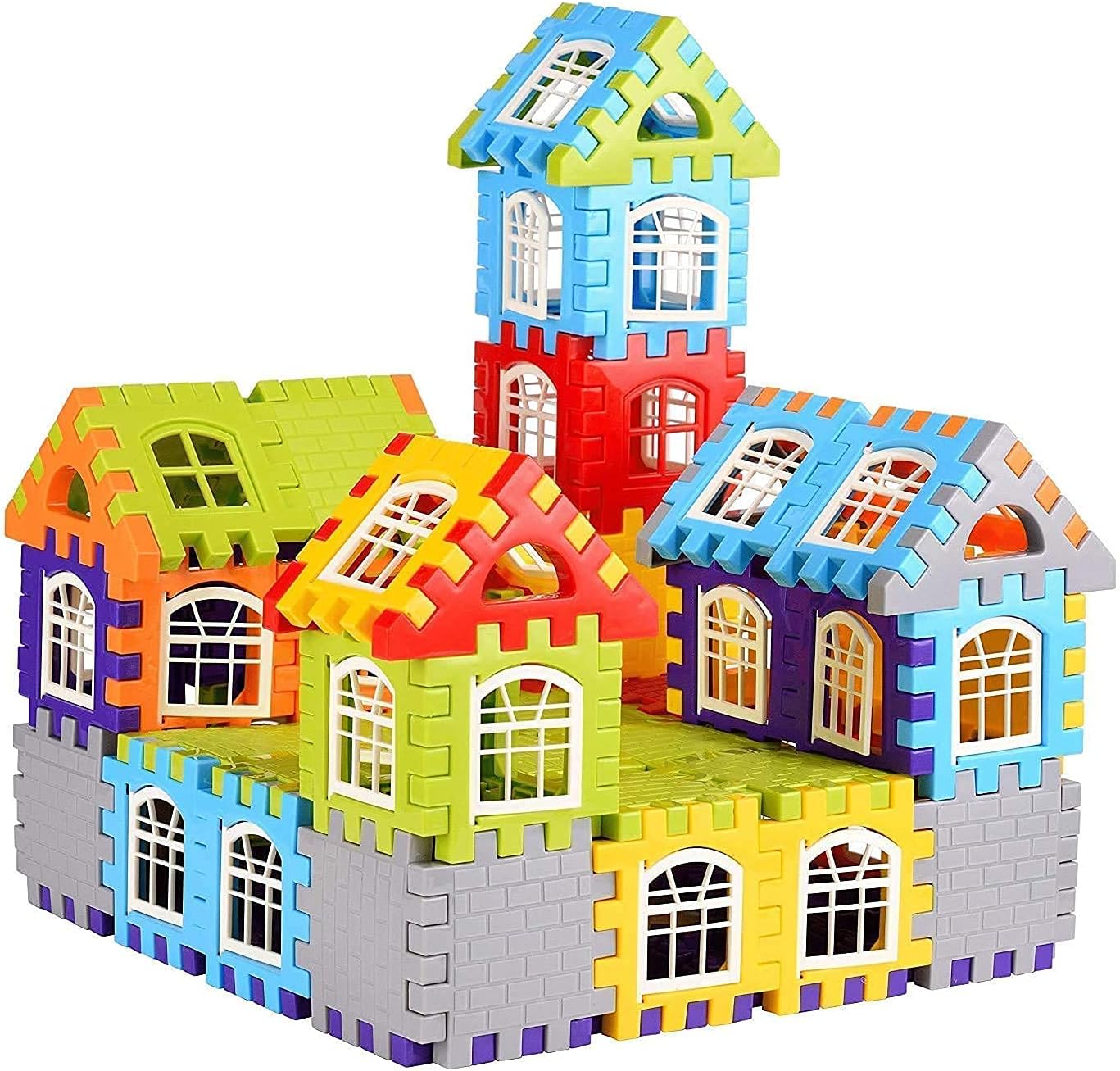 My Happy House Building Blocks Toys for Kids, Boys & Girls with Attractive Windows and Smooth Rounded Edges (72 Blocks + 35 Windows)
