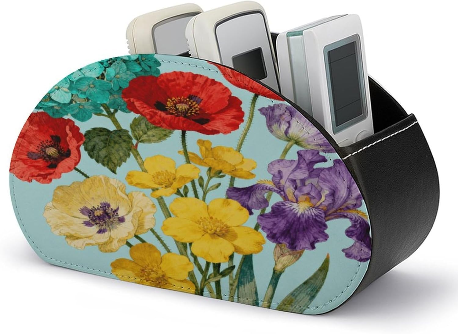 PU Leather Remote Caddy Desktop Organizer with 5 Compartments