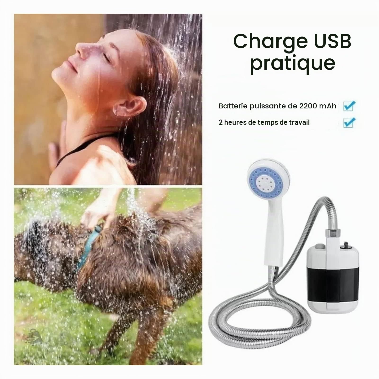 Douche Camping Shower, Portable Douche Extérieur, Batterie intégrée 2200mAh, Électrique Ordinateur de Poche Douche, Pompe De Douche électrique Rechargeable, pour la Randonnée, Les Voyages