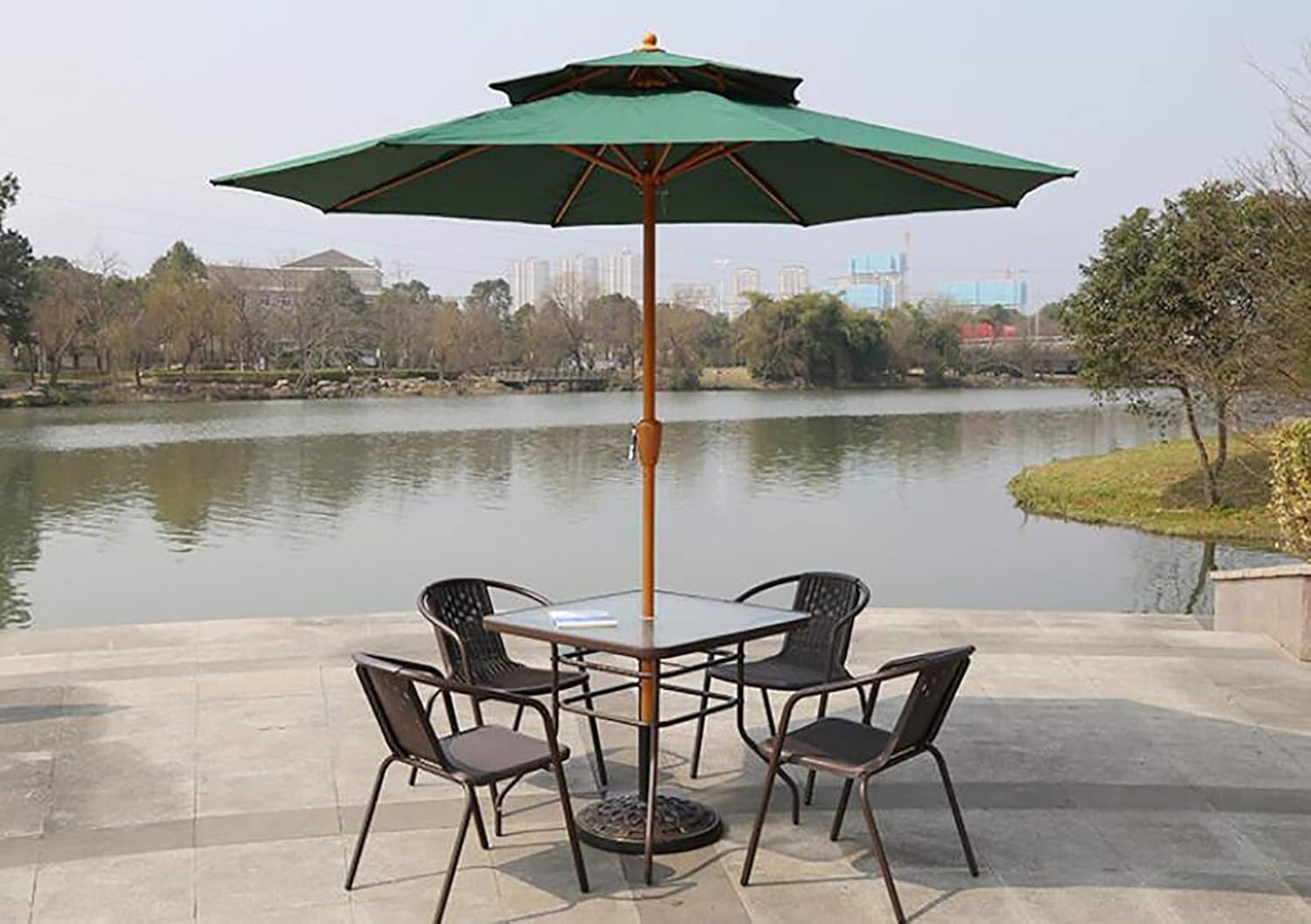 Patio Umbrella Large 9Ft Patio Umbrella Parasol, Double Top Garden Outdoor Market Table Umbrella with Metal Pole & Crank, Sunscreen Uv50+,Dark Red,