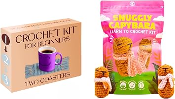 Crochet Kit Bundle for Beginners Start with Easy Mug Rugs & Progress to Snuggly Capybara Amigurumi Complete Crochet Starter Set with Yarn, Tools & Tutorials DIY Gift for Adults & Teens