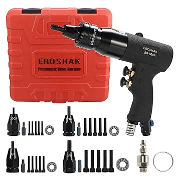 EROSHAK Pneumatic Rivet Nut Gun (10-24 & 1/4 & 5/16 & 3/8) Air Rivet Nut Pull Setter Tool with 4 Size Quick-Change Nose-Piece Assembly, 5pcs Mandrels Included with Each Size?