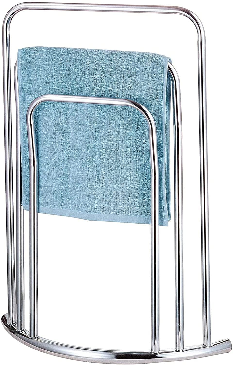 HZ Enterprises 3 Tier Bathroom Towel Holder Freestanding Chrome Bar Rail Rack Towel Storagek for Bathroom Stainless Steel Look as Stand En Suite or Toilet-Silver H 76cm x W 56cm x D 29cm