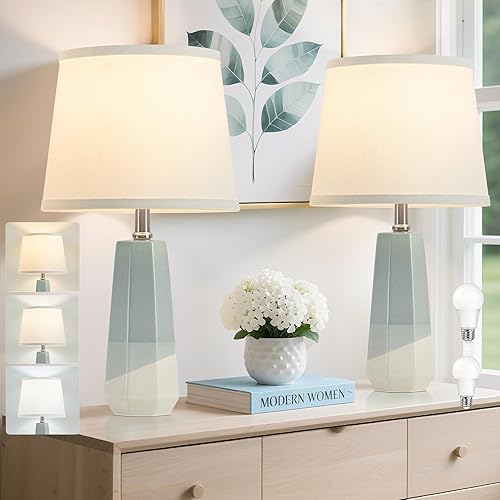 GyroVu Juego de 2 lámparas de mesa ajustables de temperatura de 3 colores, lámparas de noche con interruptor giratorio, lámpara de mesita de noche