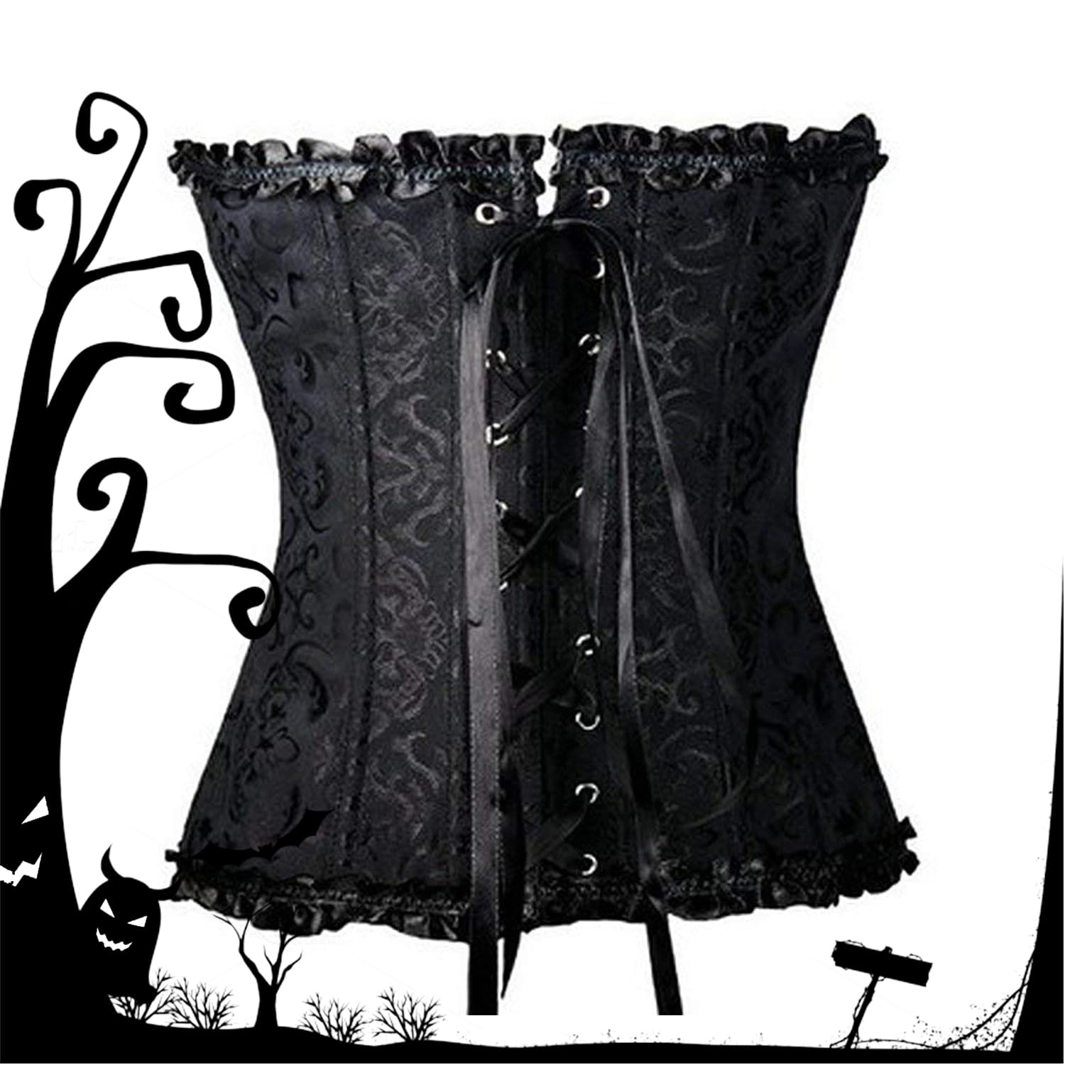 Corpetto Top Donna,Gonna Steampunk da Donna Asimmetrica in Chiffon,Collana in Pizzo retrò con Bracciale,Gotico Nero Bustini e Corsetti,Adatto per Feste,Cosplay,Halloween,Carnevale