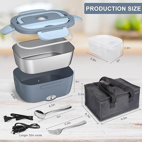 Miniatura 2 de Carsolt Fiambrera eléctrica, calentador de alimentos, 3 en 1, portátil, a prueba de fugas, para automóvilhogaradultos con recipiente de acero