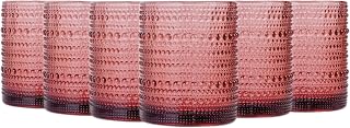 TRESV Set de 6 Vasos Colores o Transparente, Vaso de Cristal agua de 350 ml, Vaso de Agua y Bebidas, Aptos para Lavavajillas (Rosa)