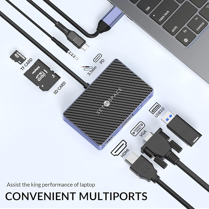 Hub USB C SETMSPACE 7 en 1 con HDMI, VGA, PD 100W, SD/TF, 5Gbps miniatura 7