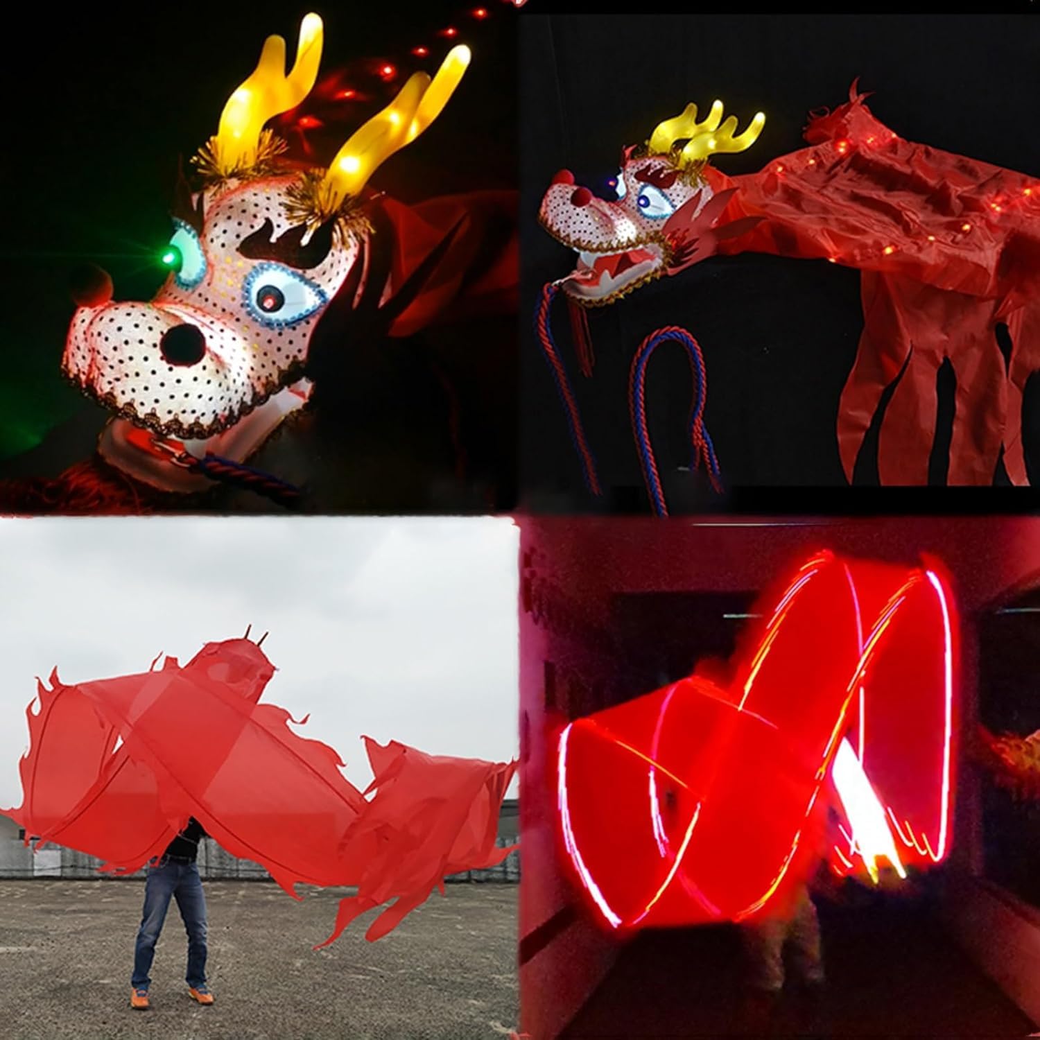 TFG - Ttfd Red Dragon Dance Flag, Illuminated Dragon Dance Flag with Dragon Head, Perfect for Outdoor Games, Fitness(10 m (33 ft))