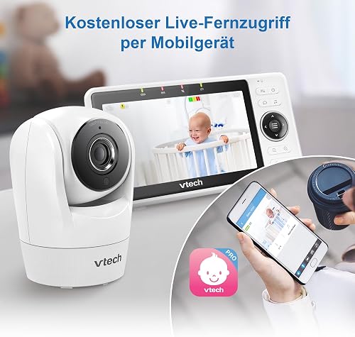 Vtech VM901-1W WiFi Smart Baby Camera with 5 inch HD Screen, 1080P Tilt & Swivel Camera & App, 120° Wide Angle View, Works iOS, Android - 6