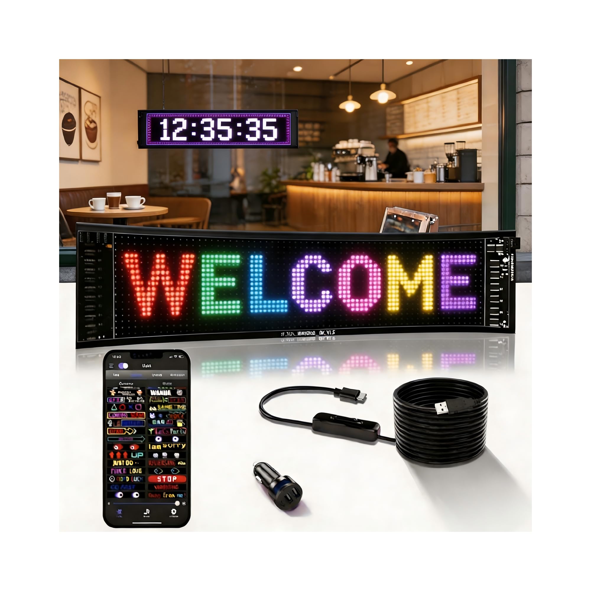 Photo 1 of Multifunctional Bright 1PCS Programmable LED Car Sign for Windshield - 23x5in [App Control] Flexible LED Matrix Window Display - Custom Text Scrolling Message Board for Rideshare Delivery SUVs