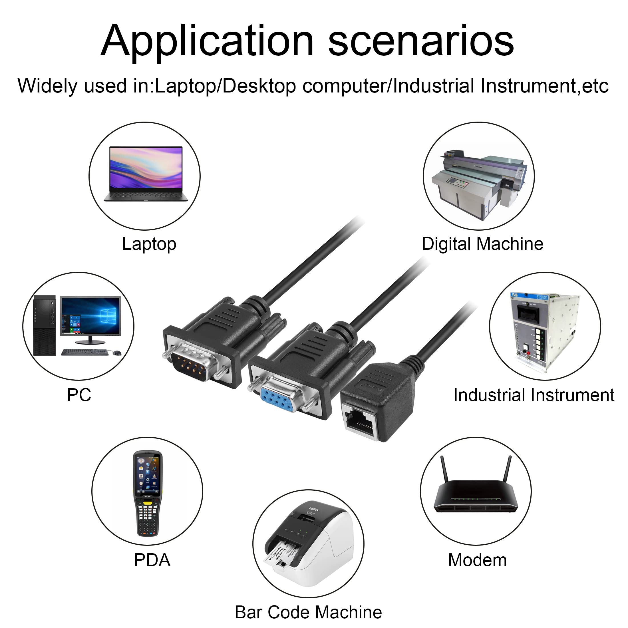 YACSEJAO Seriële adapter RS232 DB9 naar RJ45, DB9 9-pins seriële connector vrouwelijk en mannelijk naar RJ45 vrouwelijk Cat5/6 verlengkabel voor LAN-console ethernet, 1 paar