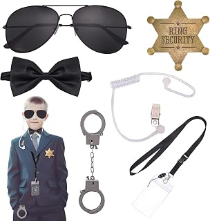 Ring Wedding Bearer Set, Include Sunglasses, Handcuffs, Walkie Talkie, Card Holder, Brooch and Bow Tie for Wedding, Stage Kids Role Play