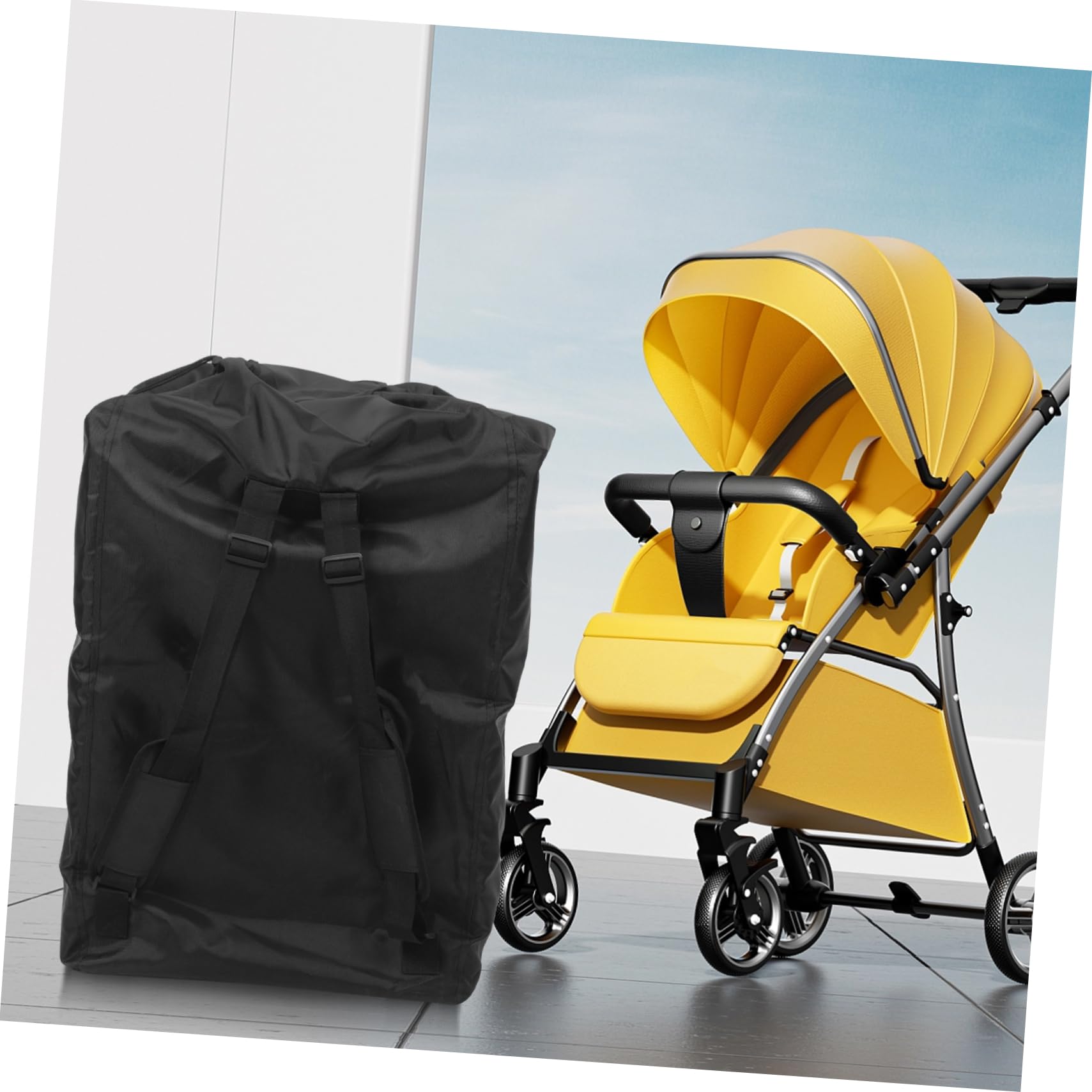 Mipcase Paquet à Dos de Rangement Poussette en Tissu Oxford Noir Grosse Capacité, Multiples Compartiments, pour Voyages en Avion et Transport Facile